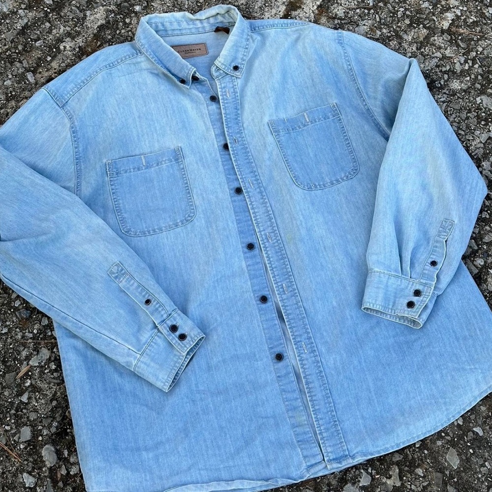 Blue Casual Button Down Shirt with Classic Denim Style
